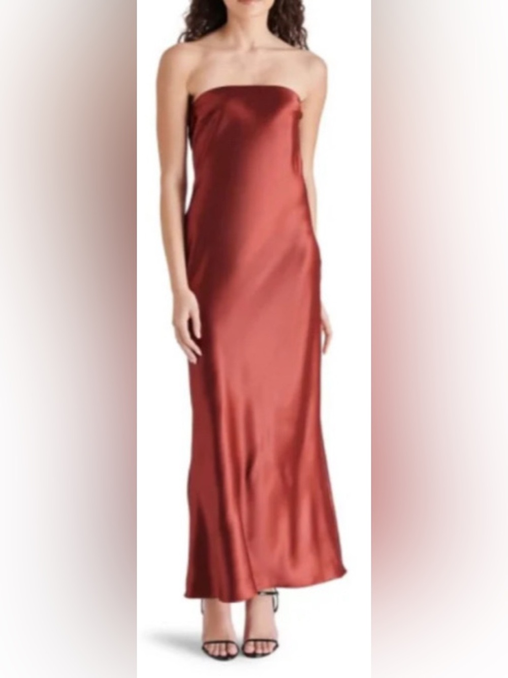 Steve Madden: Strapless Satin Jessamine Dress/Spiced Apple/from Revolve: M - Picture 2 of 6